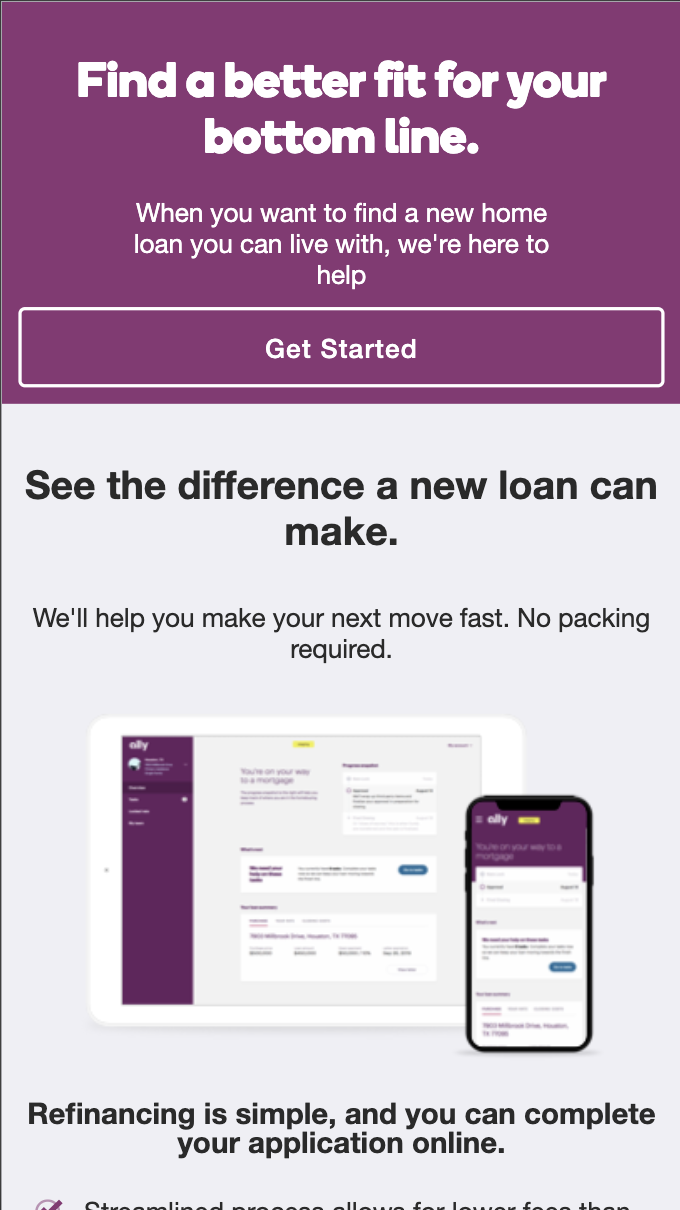 Ally Bank product overview page
